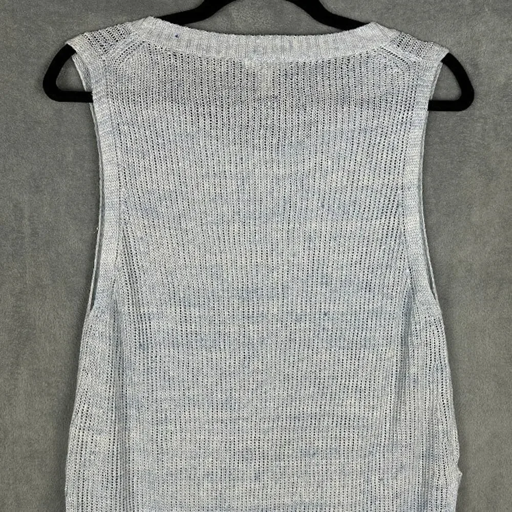Eileen Fisher Sweater Womens Medium Blue Linen Sleeveless Luxury Resort Preppy - Picture 5 of 12